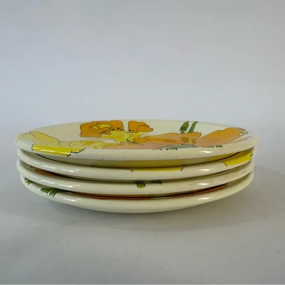 Vintage 70's Metlox California Poppy Trail Wild Poppy 6" Saucer Set of 4 - Picture 2 of 5
